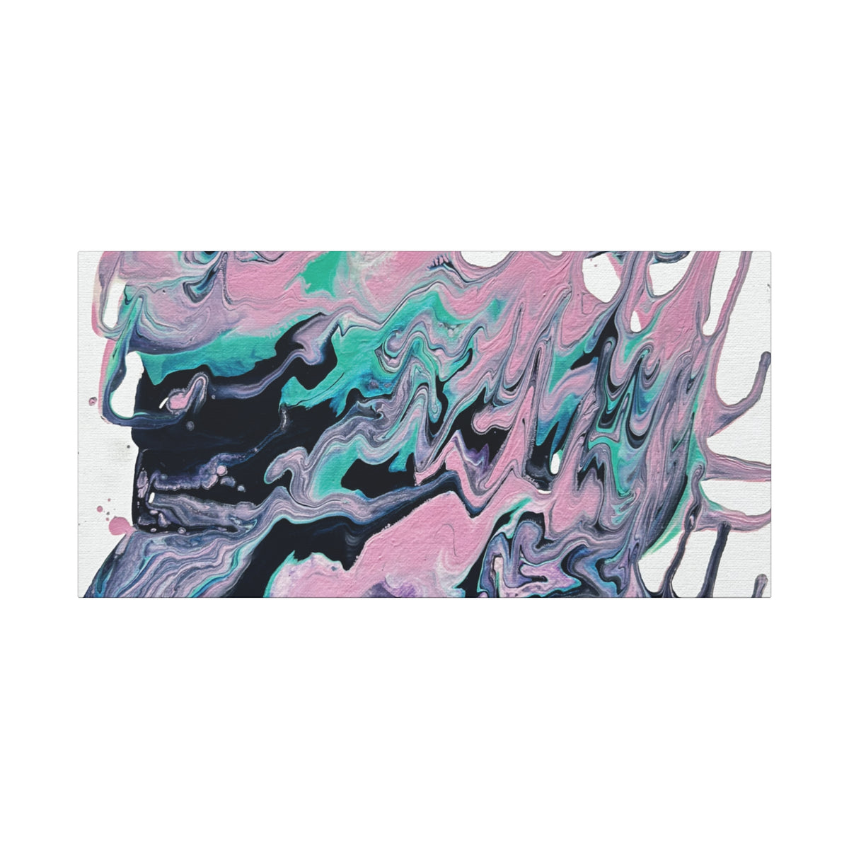 Dripping Abstract Pour Painting Canvas  Pink Teal Fluid Art Stretched Wall Decor