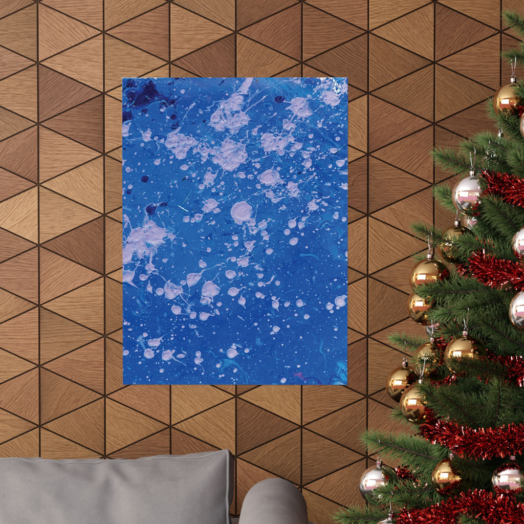 Abstract Blue Paint Splatter Matte Poster Dots Vertical Modern Wall Art