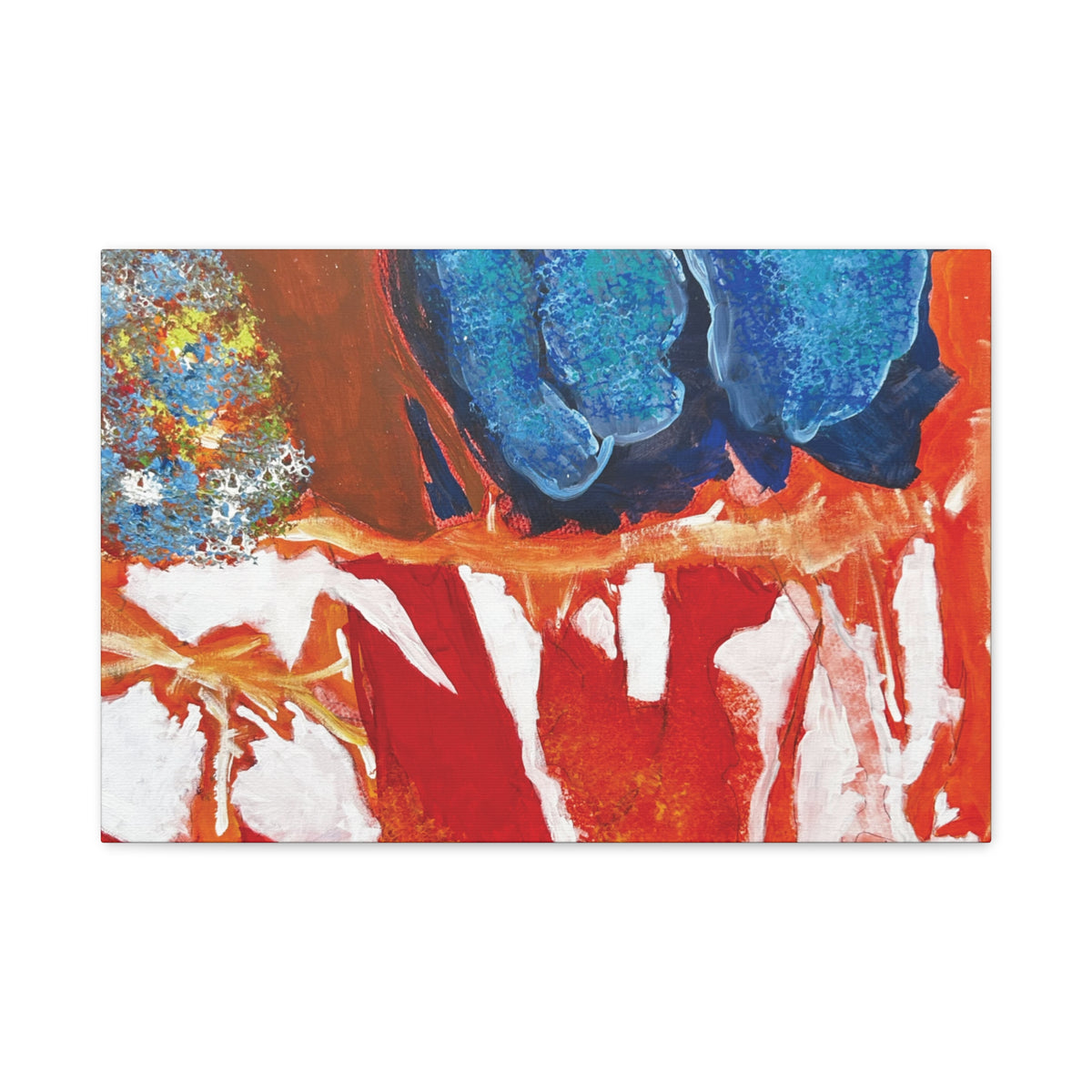 Abstract Red & Blue Matte Stretched Canvas Modern Expressionist Wall Art