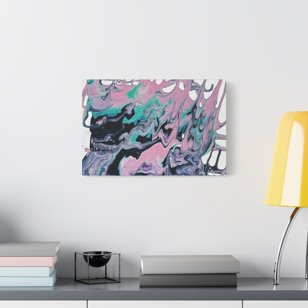Dripping Abstract Pour Painting Canvas  Pink Teal Fluid Art Stretched Wall Decor