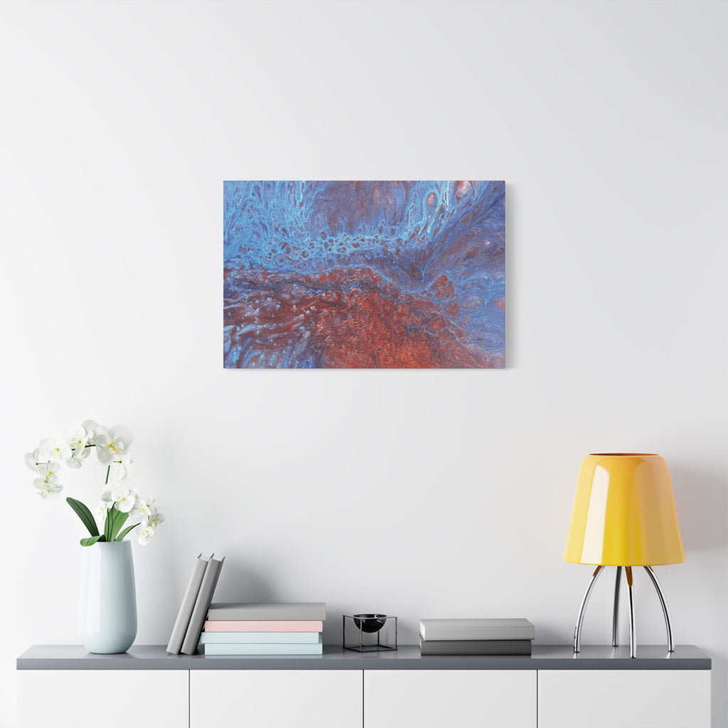 Abstract Blue & Rust Fluid Art Matte Canvas Wave Stretched Wall Art