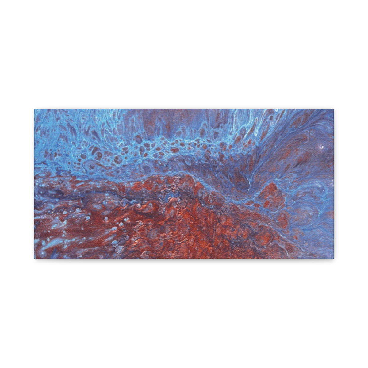 Abstract Blue & Rust Fluid Art Matte Canvas Wave Stretched Wall Art