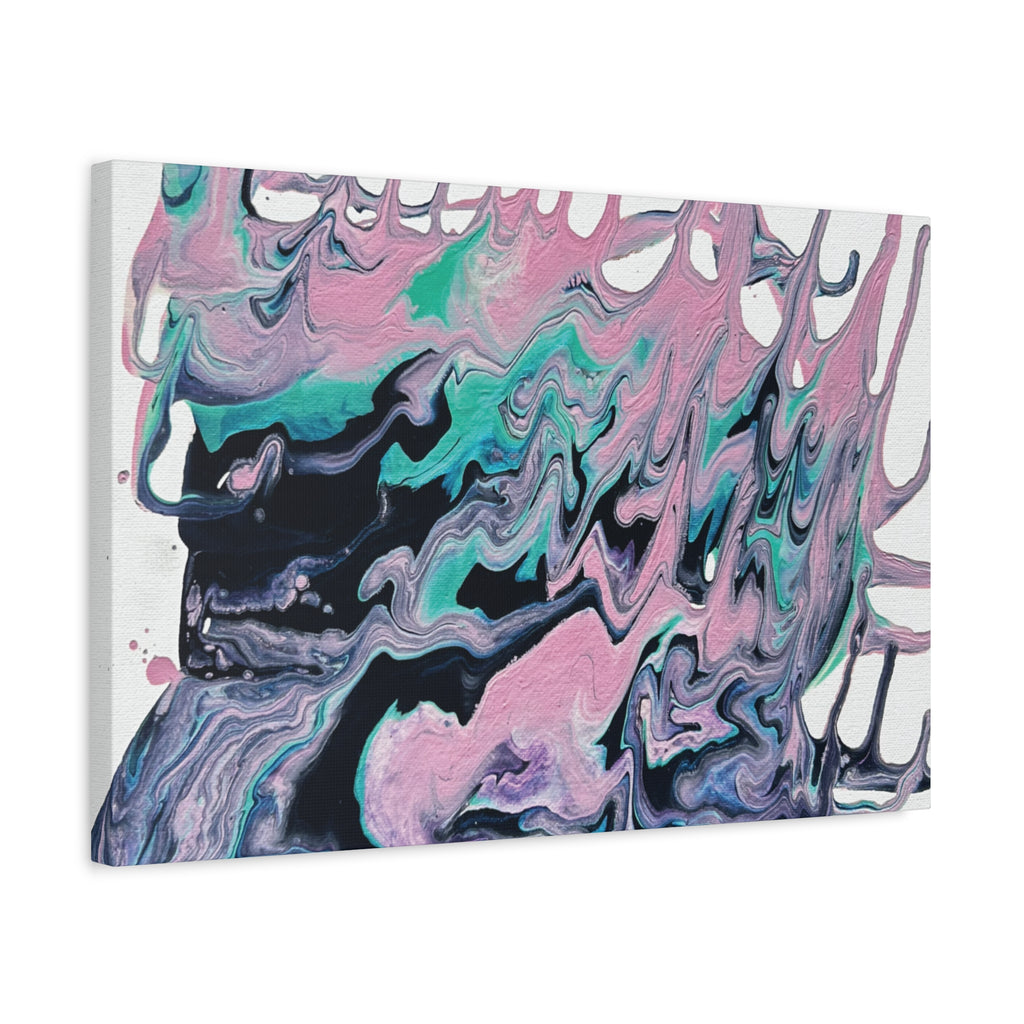 Dripping Abstract Pour Painting Canvas  Pink Teal Fluid Art Stretched Wall Decor