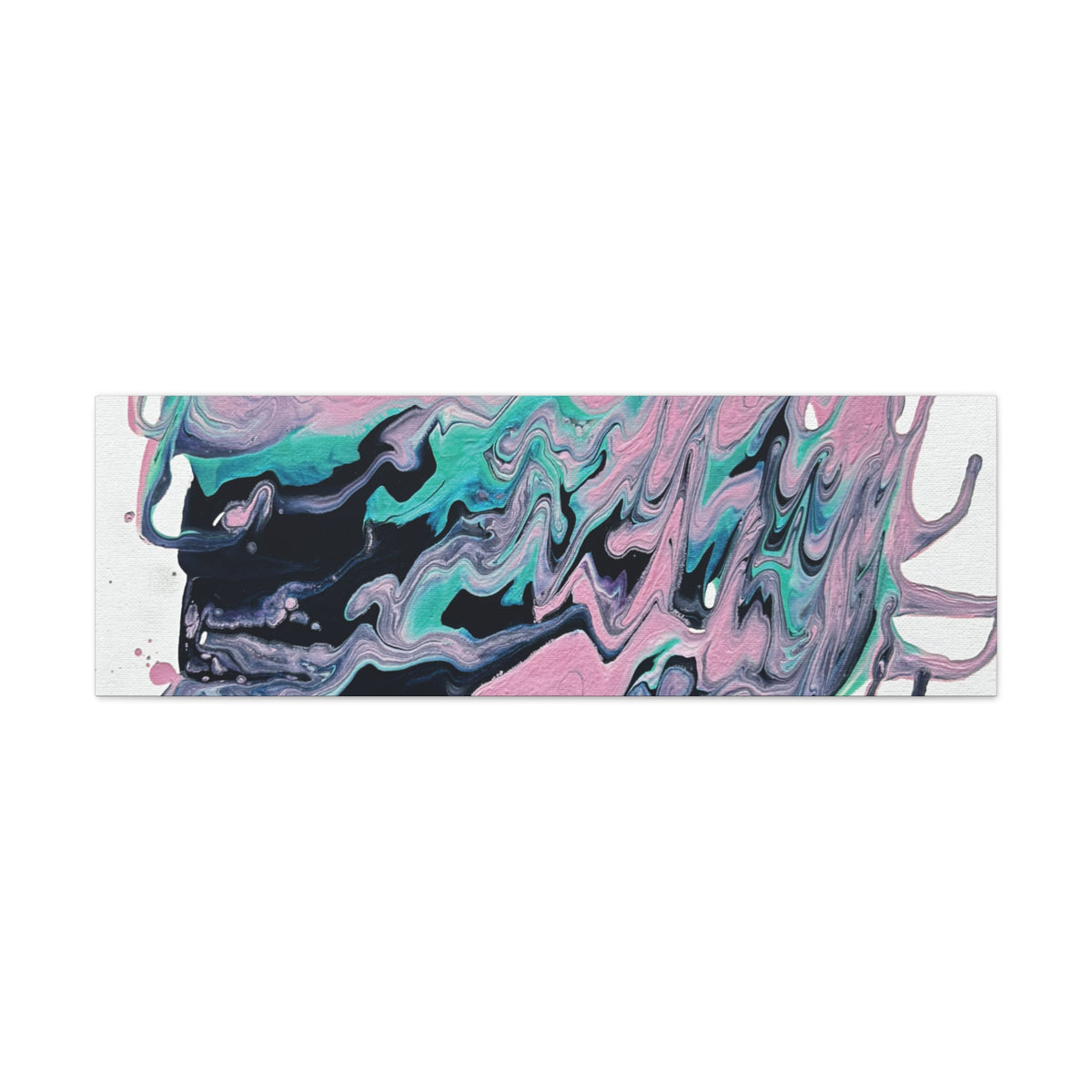 Dripping Abstract Pour Painting Canvas  Pink Teal Fluid Art Stretched Wall Decor
