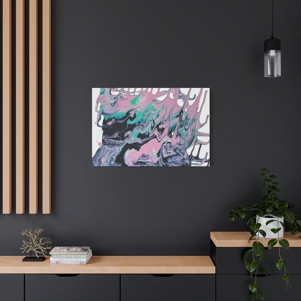 Dripping Abstract Pour Painting Canvas  Pink Teal Fluid Art Stretched Wall Decor