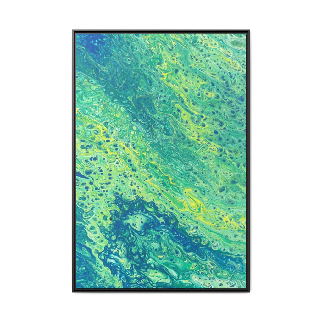 Abstract Teal & Lime Fluid Art Matte Canvas Print Framed Wall Art