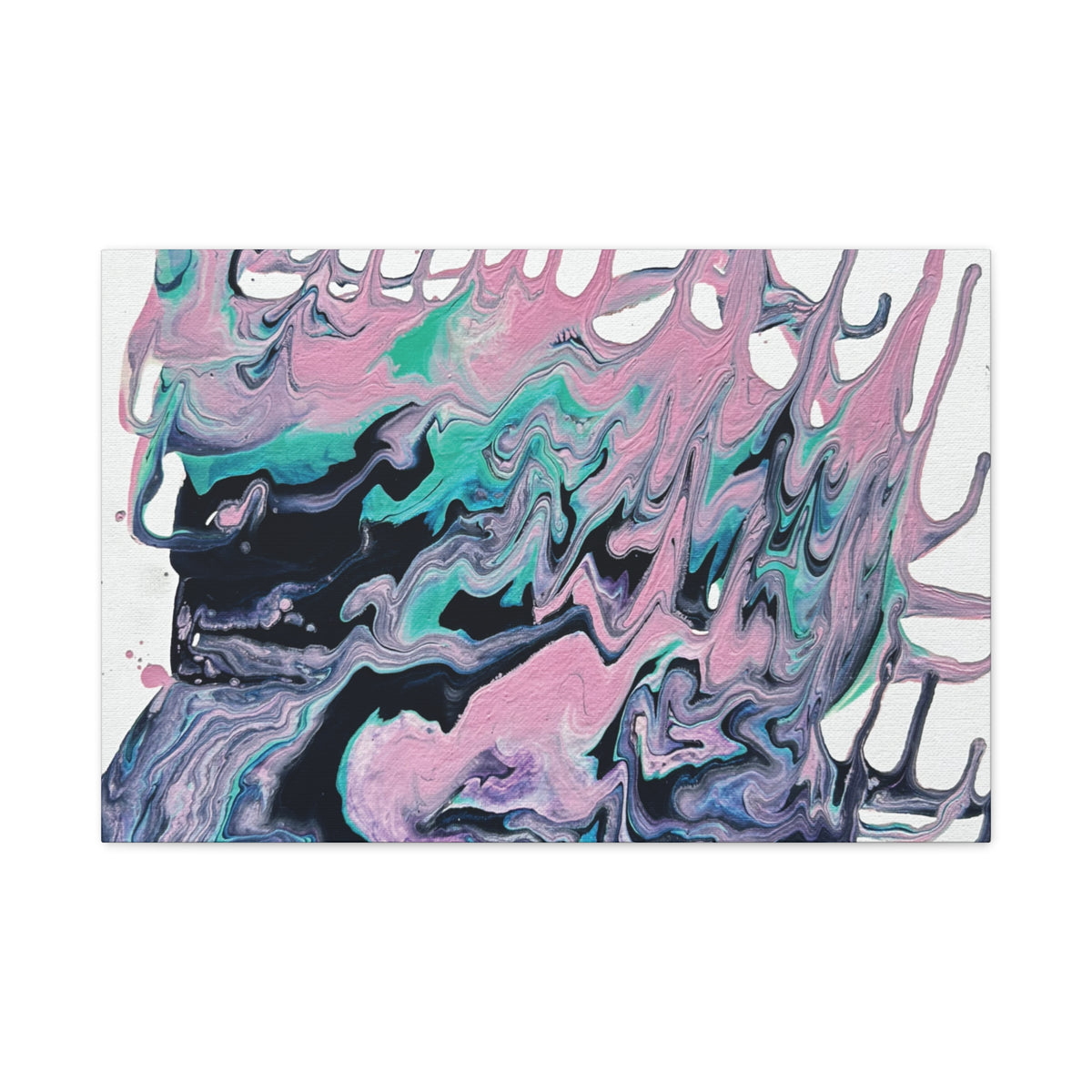 Dripping Abstract Pour Painting Canvas  Pink Teal Fluid Art Stretched Wall Decor