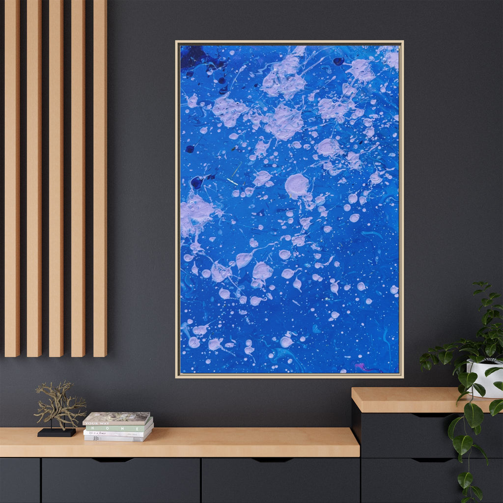 Abstract Blue Splatter Matte Canvas Print Dots (Framed)