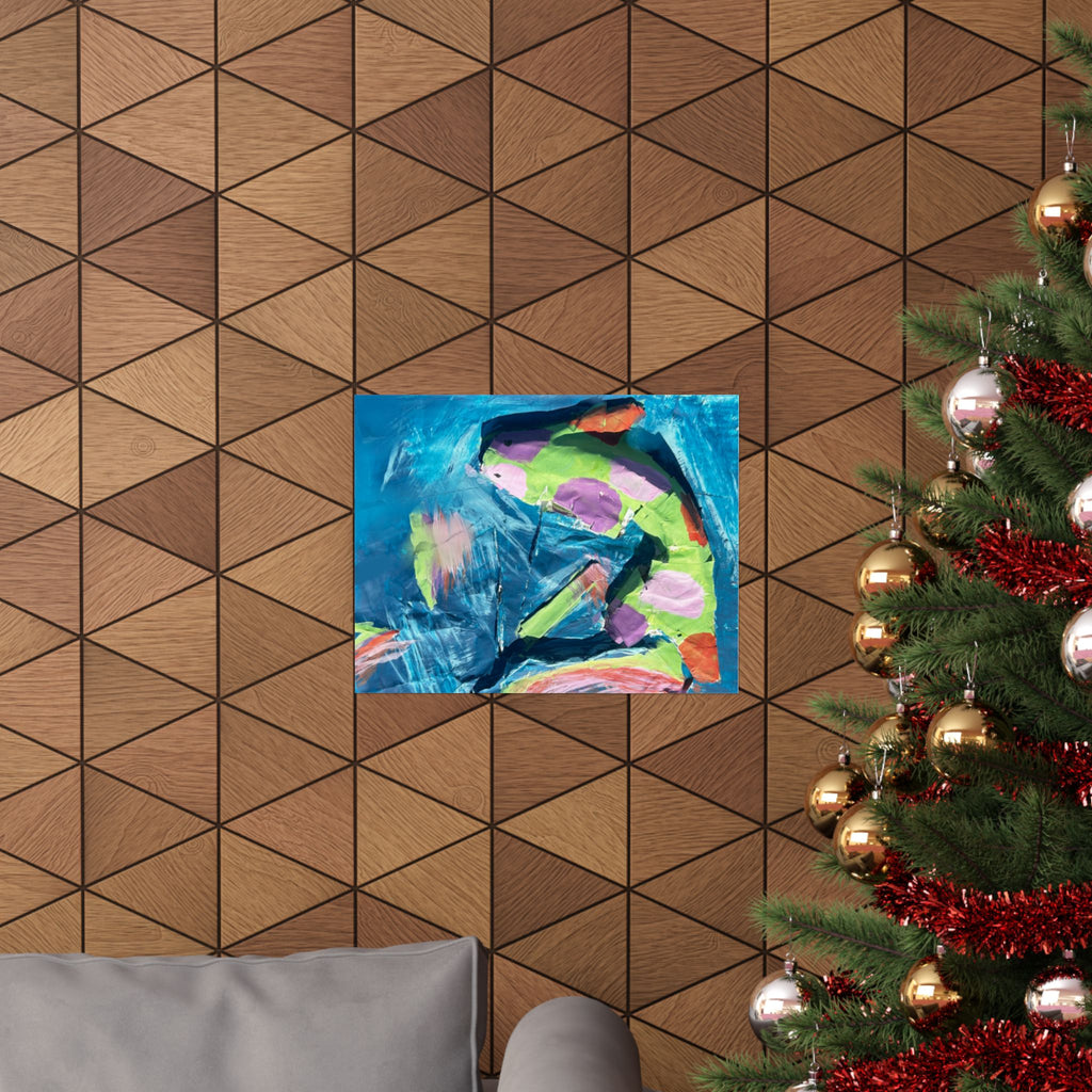The Fish Abstract Color Splash Matte Horizontal Poster Vibrant Blue & Neon Accent Wall Art