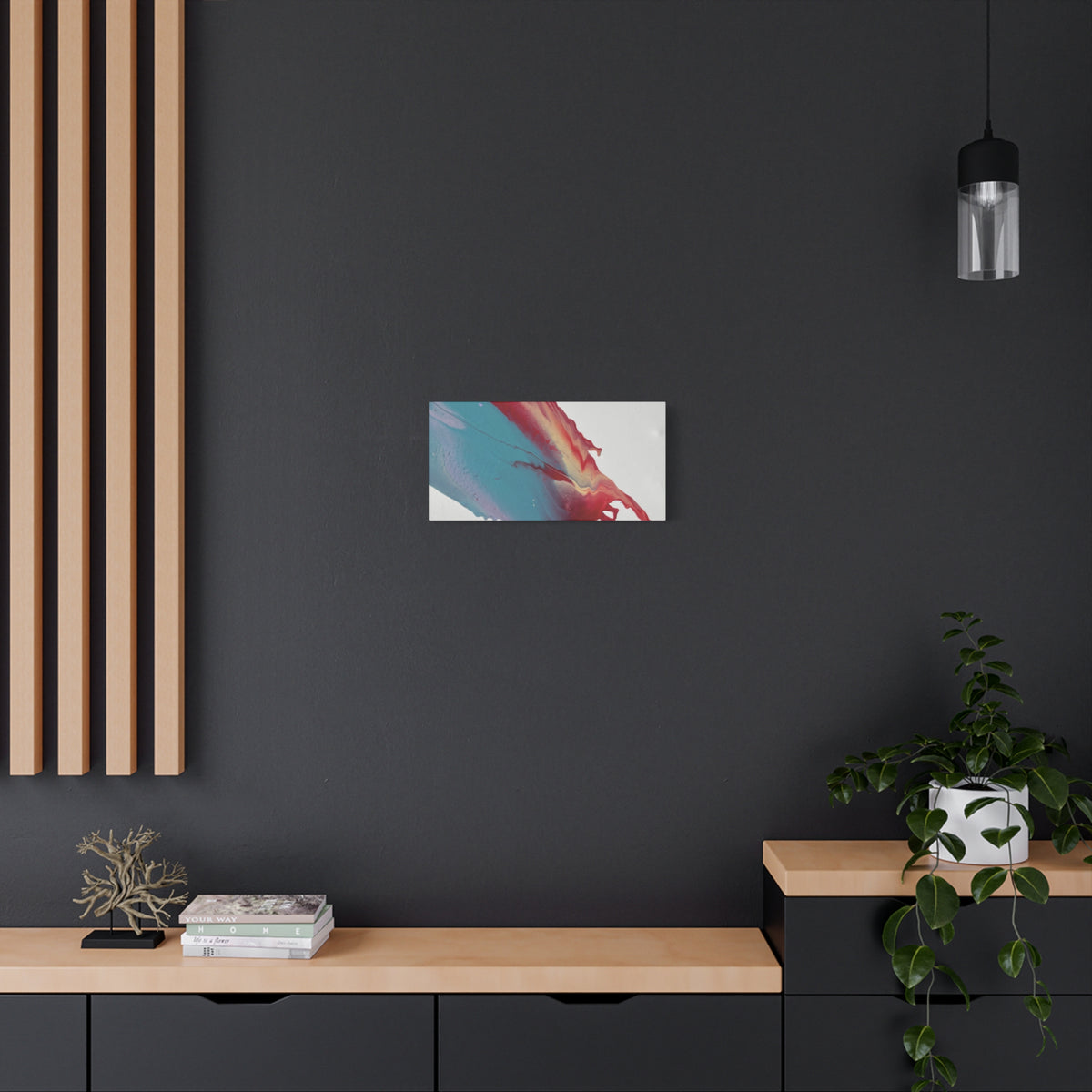 Ceiling Abstract Drip Matte Canvas Print (Blue & Red Fluid Art)