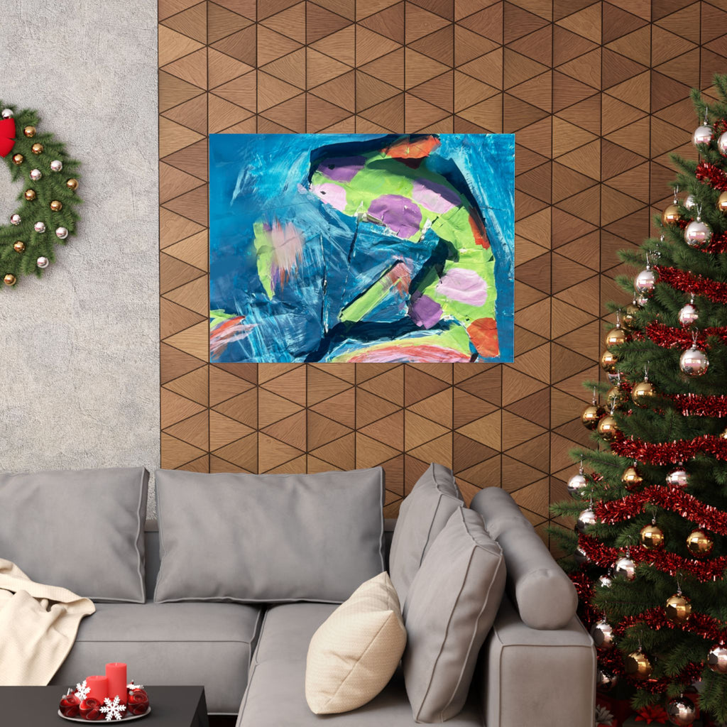 The Fish Abstract Color Splash Matte Horizontal Poster Vibrant Blue & Neon Accent Wall Art