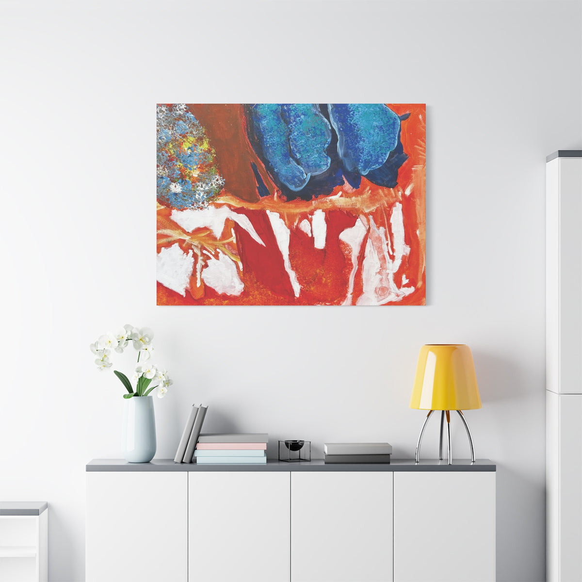 Abstract Red & Blue Matte Stretched Canvas Modern Expressionist Wall Art
