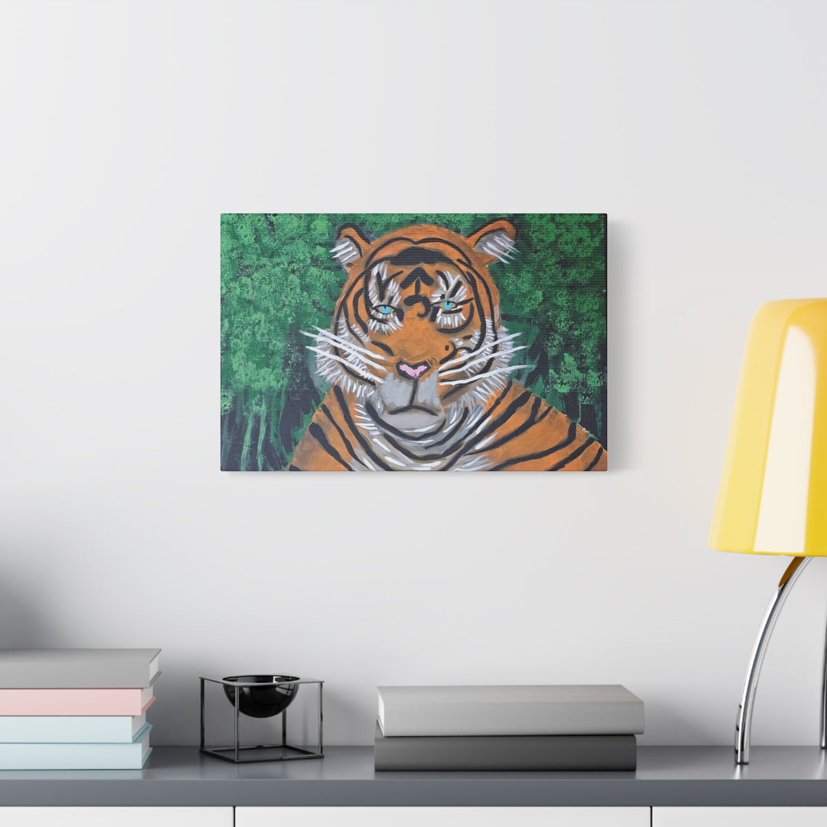 Tiger Portrait Matte Canvas Wall Art Bold Jungle Tiger Painting on Stretched Canvas
