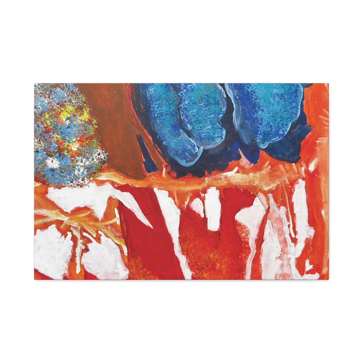 Abstract Red & Blue Matte Stretched Canvas Modern Expressionist Wall Art