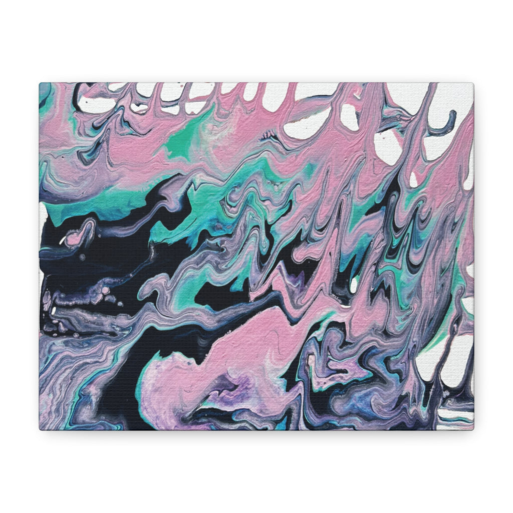 Dripping Abstract Pour Painting Canvas  Pink Teal Fluid Art Stretched Wall Decor