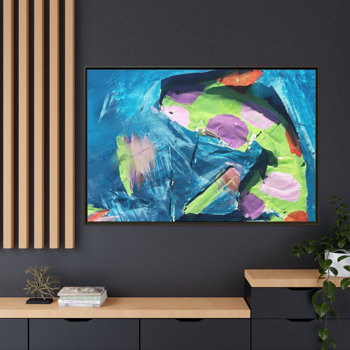 Abstract Ocean Fish Matte Canvas Framed Art