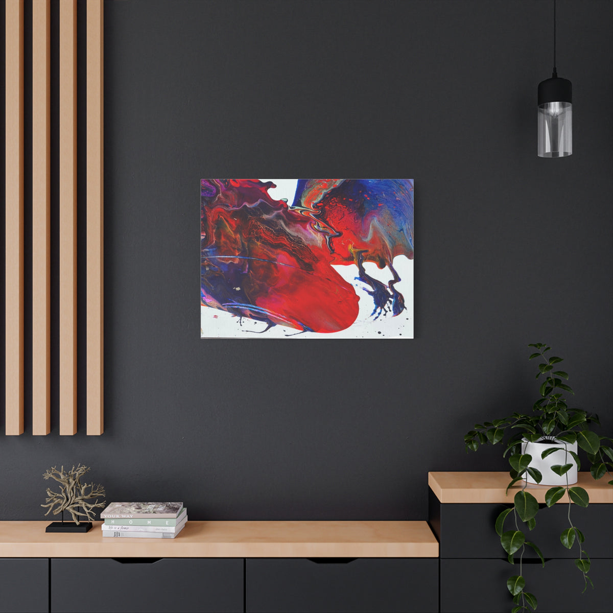 Abstract Red & Blue Fluid Art Canvas Print — Matte Stretched Wall Art