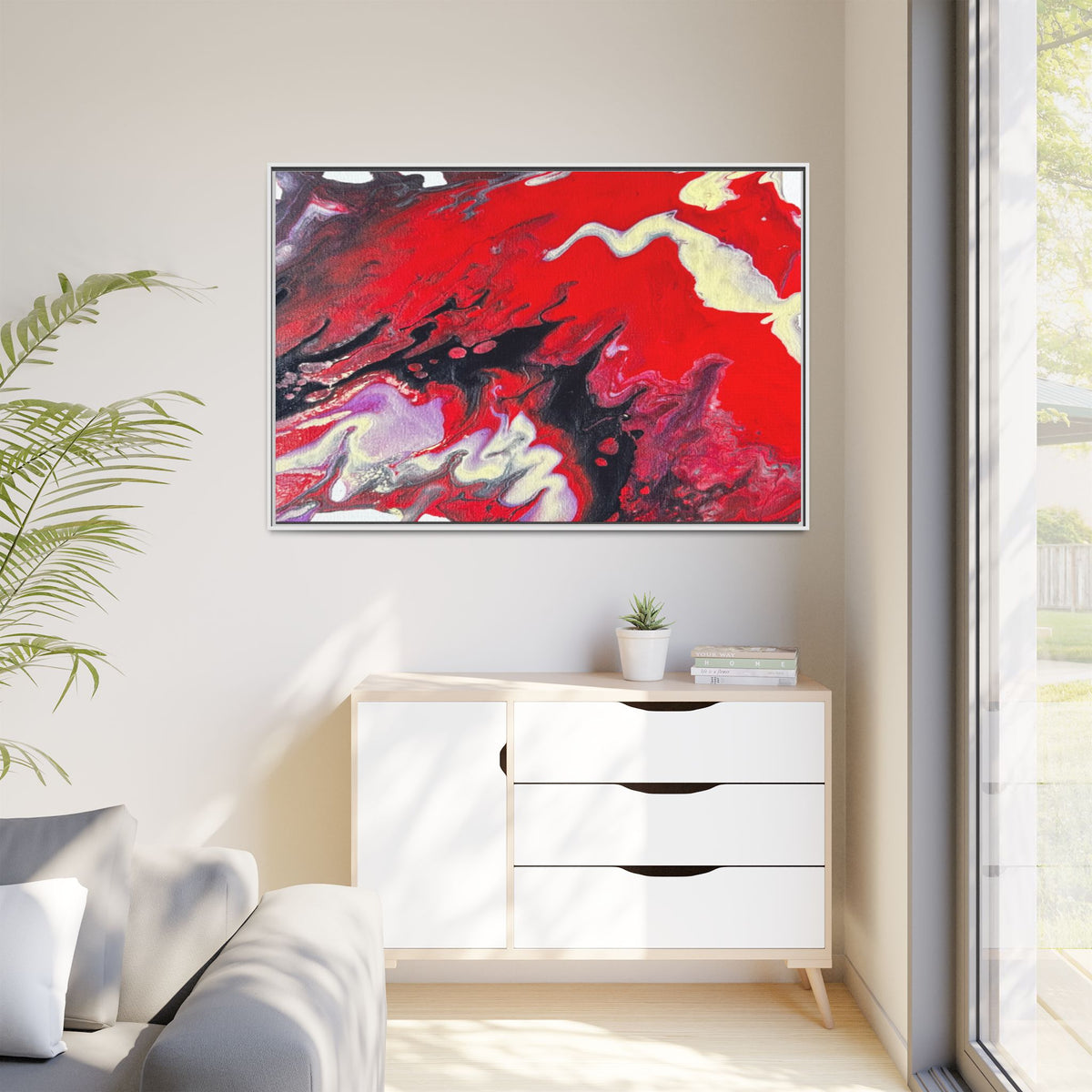 Power Abstract Red Fluid Art Matte Canvas Framed Wall Art