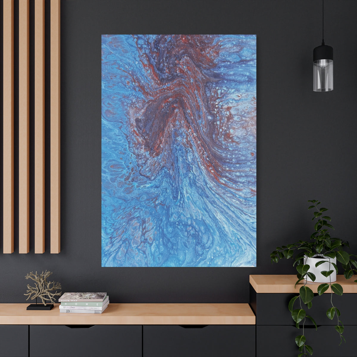 Dress Abstract Ocean Flow Matte Canvas Print Blue & Copper Fluid Art (Stretched 1.25")