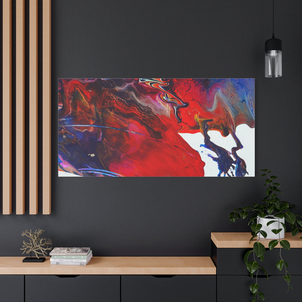 Abstract Red & Blue Fluid Art Canvas Print — Matte Stretched Wall Art