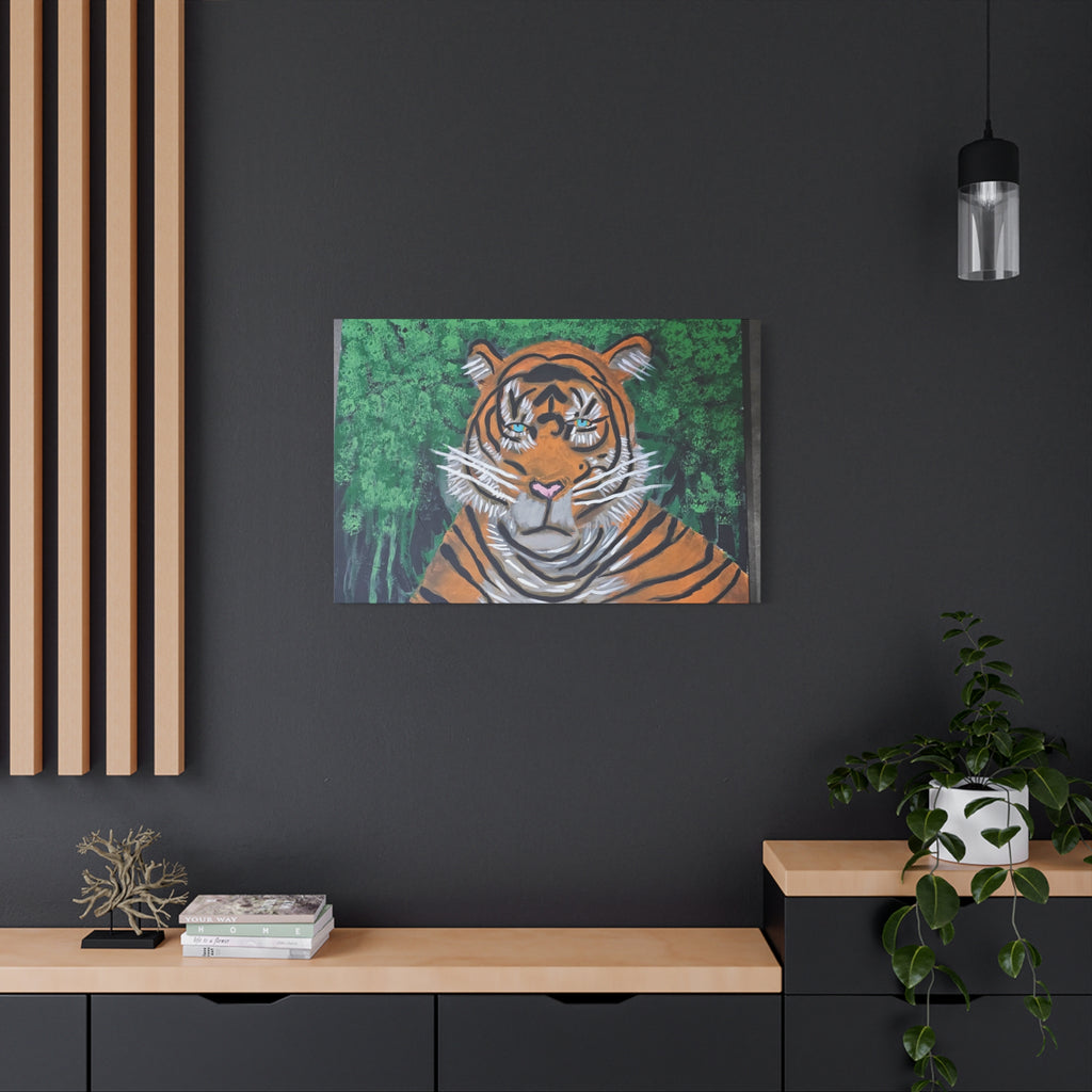 Tiger Portrait Matte Canvas Wall Art Bold Jungle Tiger Painting on Stretched Canvas