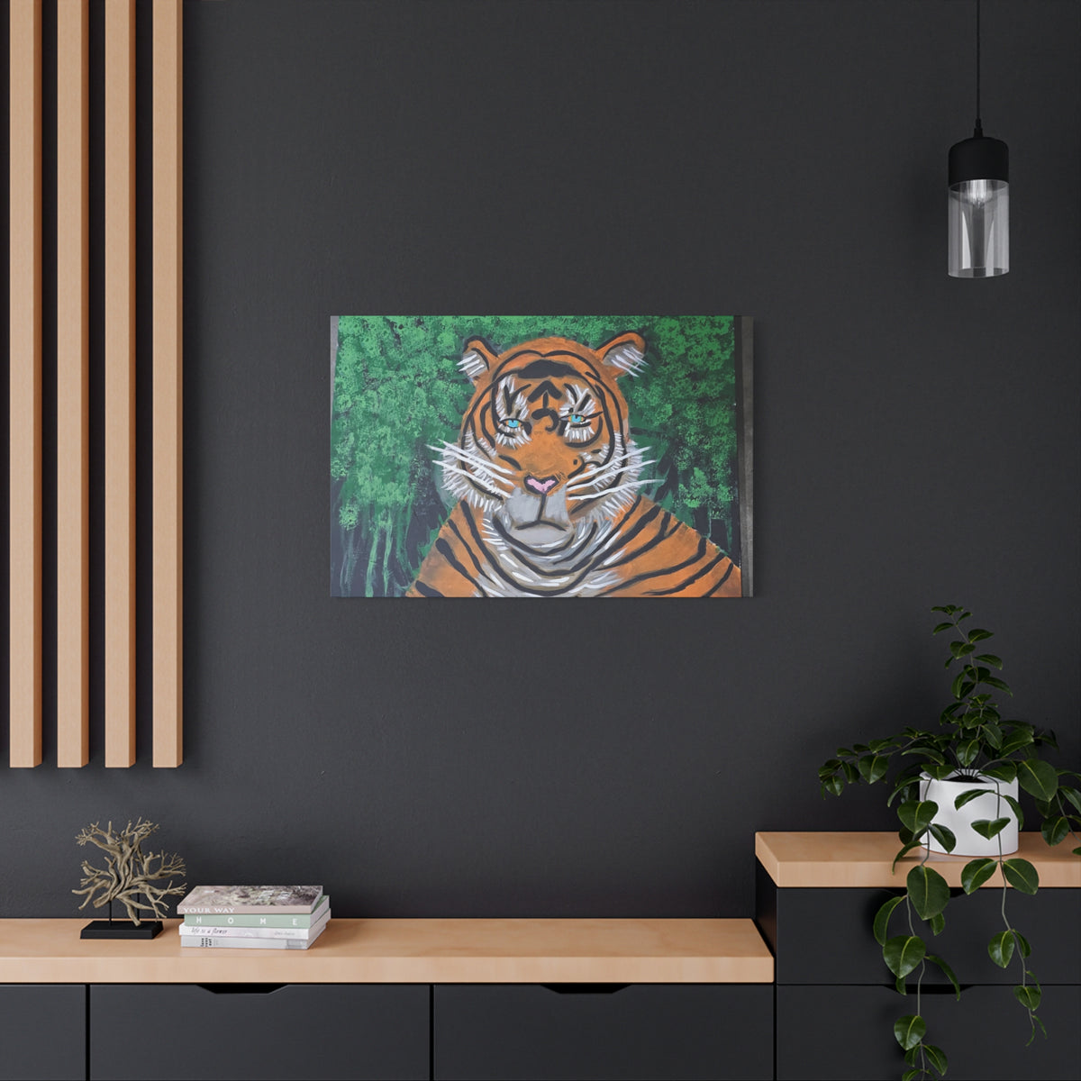 Tiger Portrait Matte Canvas Wall Art Bold Jungle Tiger Painting on Stretched Canvas