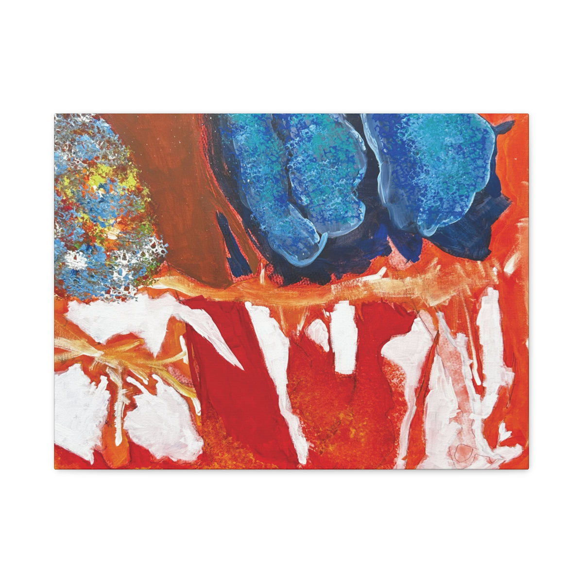 Abstract Red & Blue Matte Stretched Canvas Modern Expressionist Wall Art
