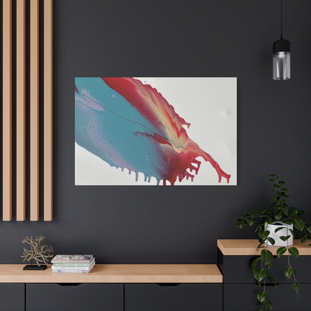 Ceiling Abstract Drip Matte Canvas Print (Blue & Red Fluid Art)