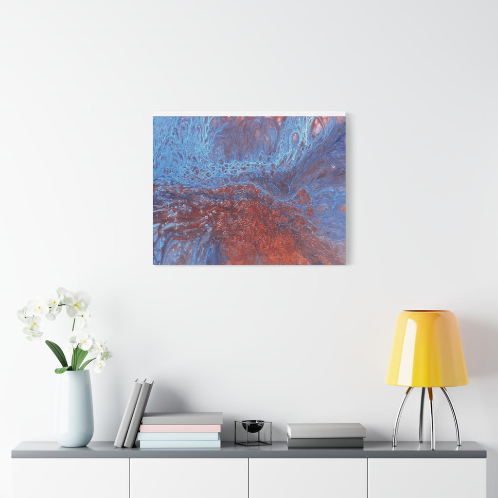 Abstract Blue & Rust Fluid Art Matte Canvas Wave Stretched Wall Art