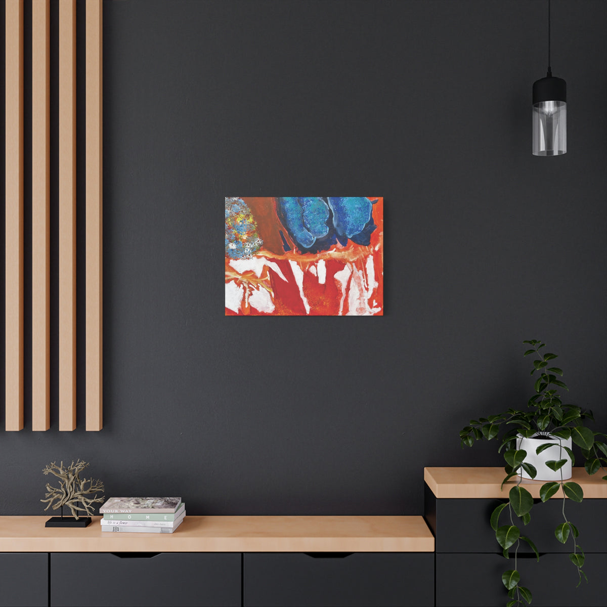 Abstract Red & Blue Matte Stretched Canvas Modern Expressionist Wall Art