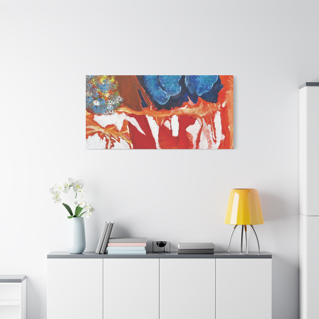 Abstract Red & Blue Matte Stretched Canvas Modern Expressionist Wall Art