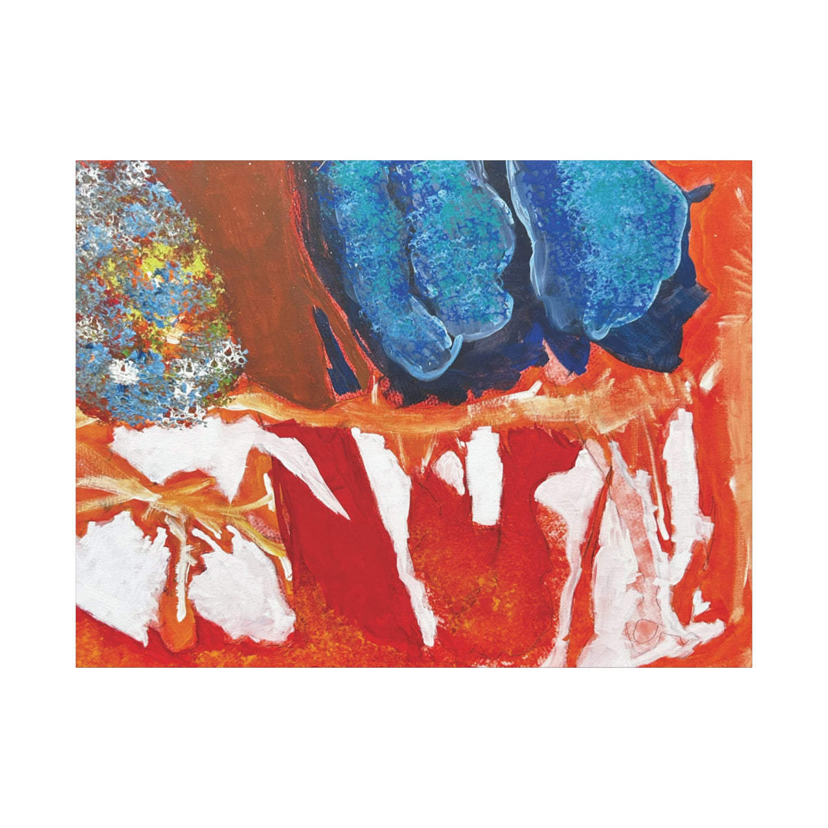 Abstract Red & Blue Matte Stretched Canvas Modern Expressionist Wall Art