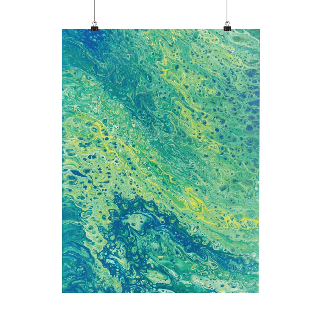 Moss Abstract Ocean Flow Matte Poster (Blue-Green Vertical Fluid Art)
