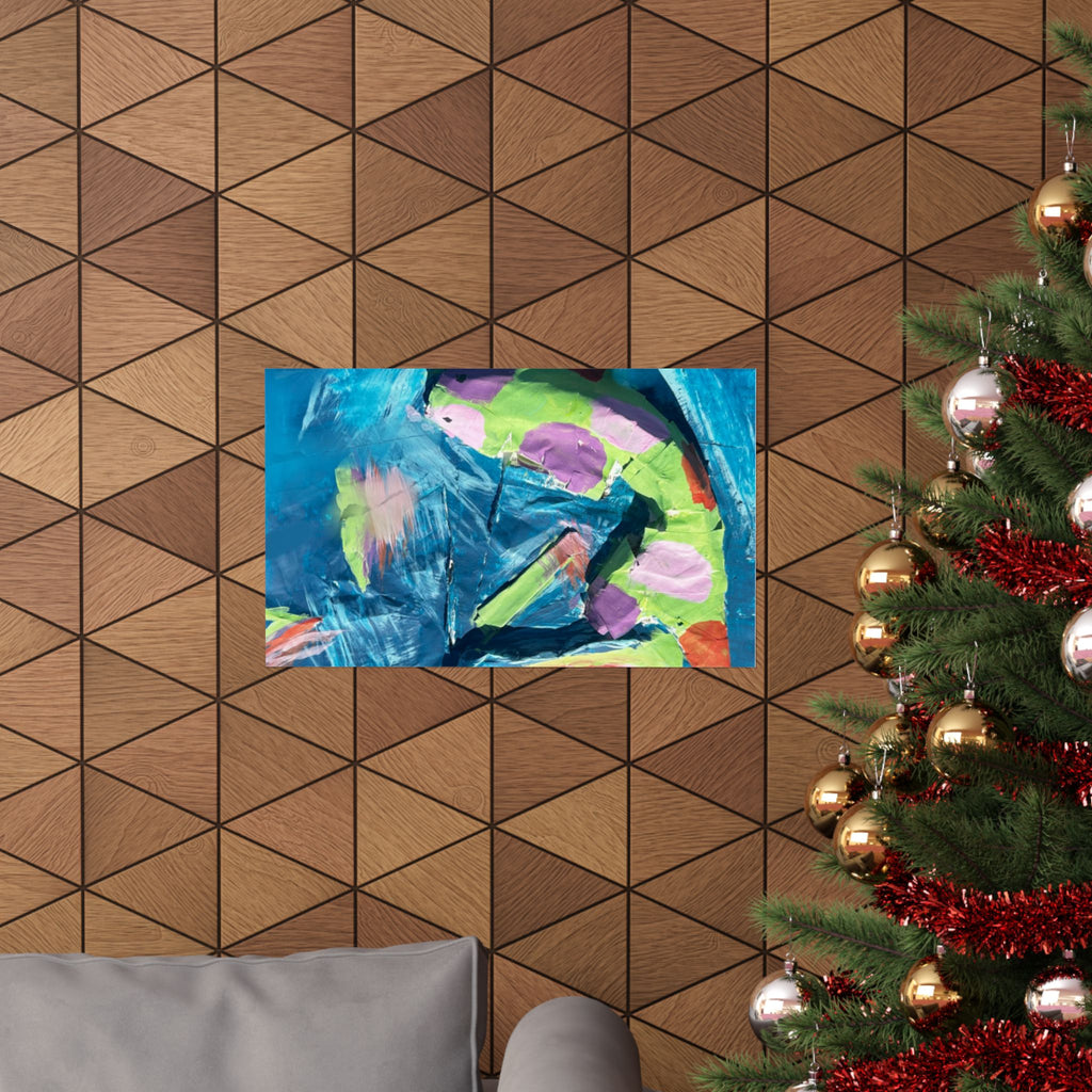 The Fish Abstract Color Splash Matte Horizontal Poster Vibrant Blue & Neon Accent Wall Art