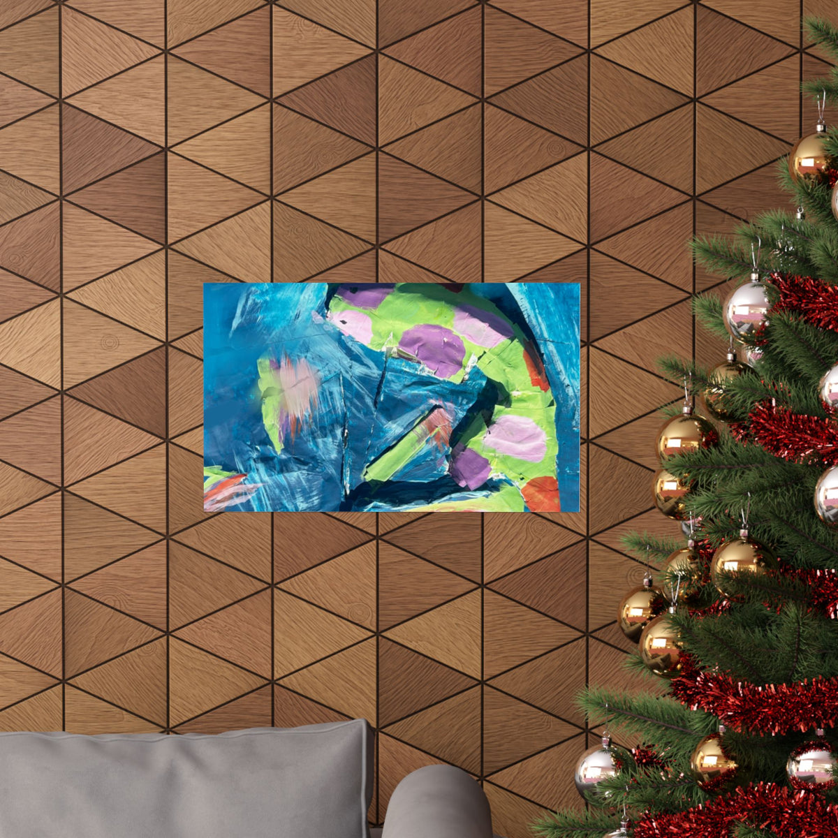 The Fish Abstract Color Splash Matte Horizontal Poster Vibrant Blue & Neon Accent Wall Art