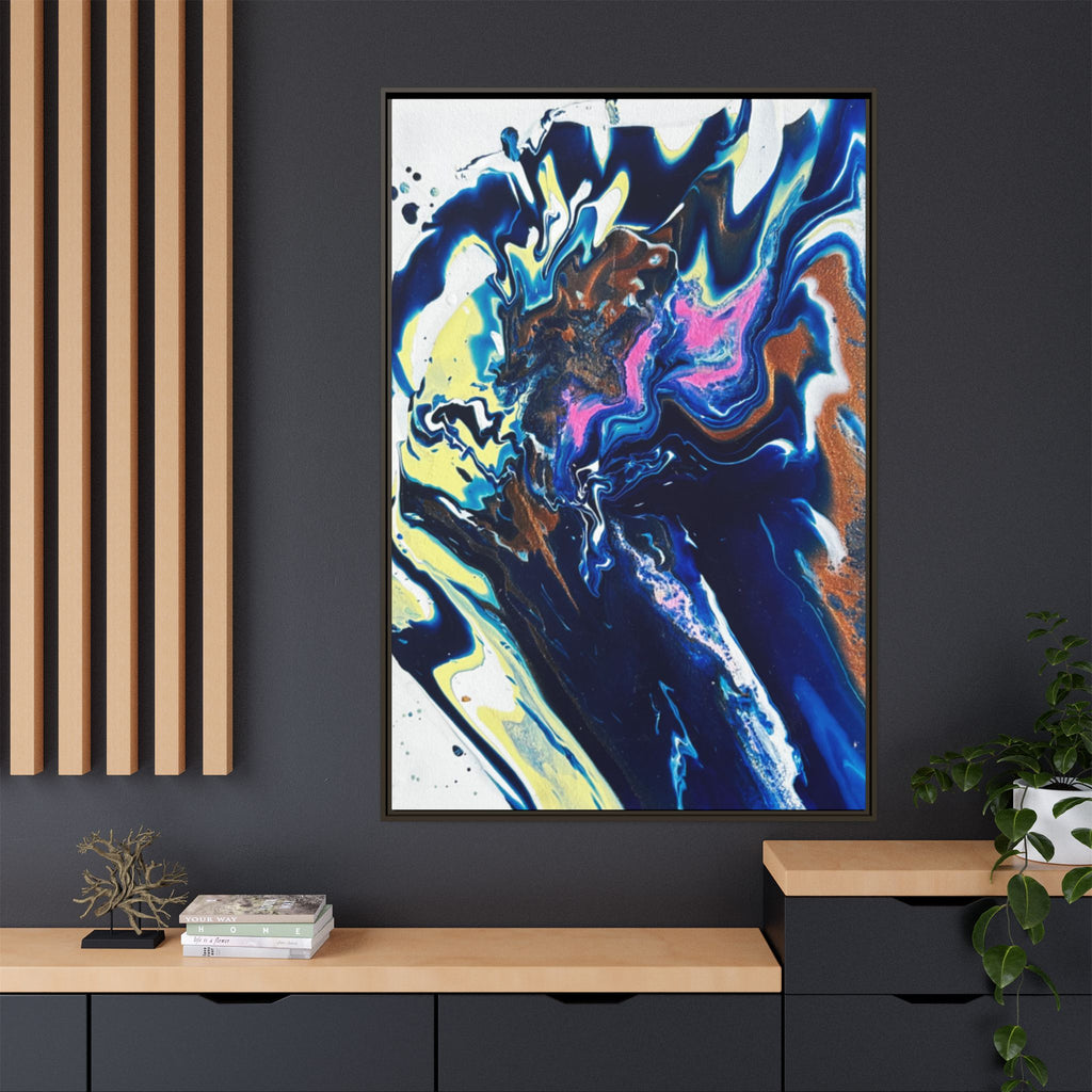 Framed Canvas Print Change Abstract Fluid Art (Blue Multicolor)
