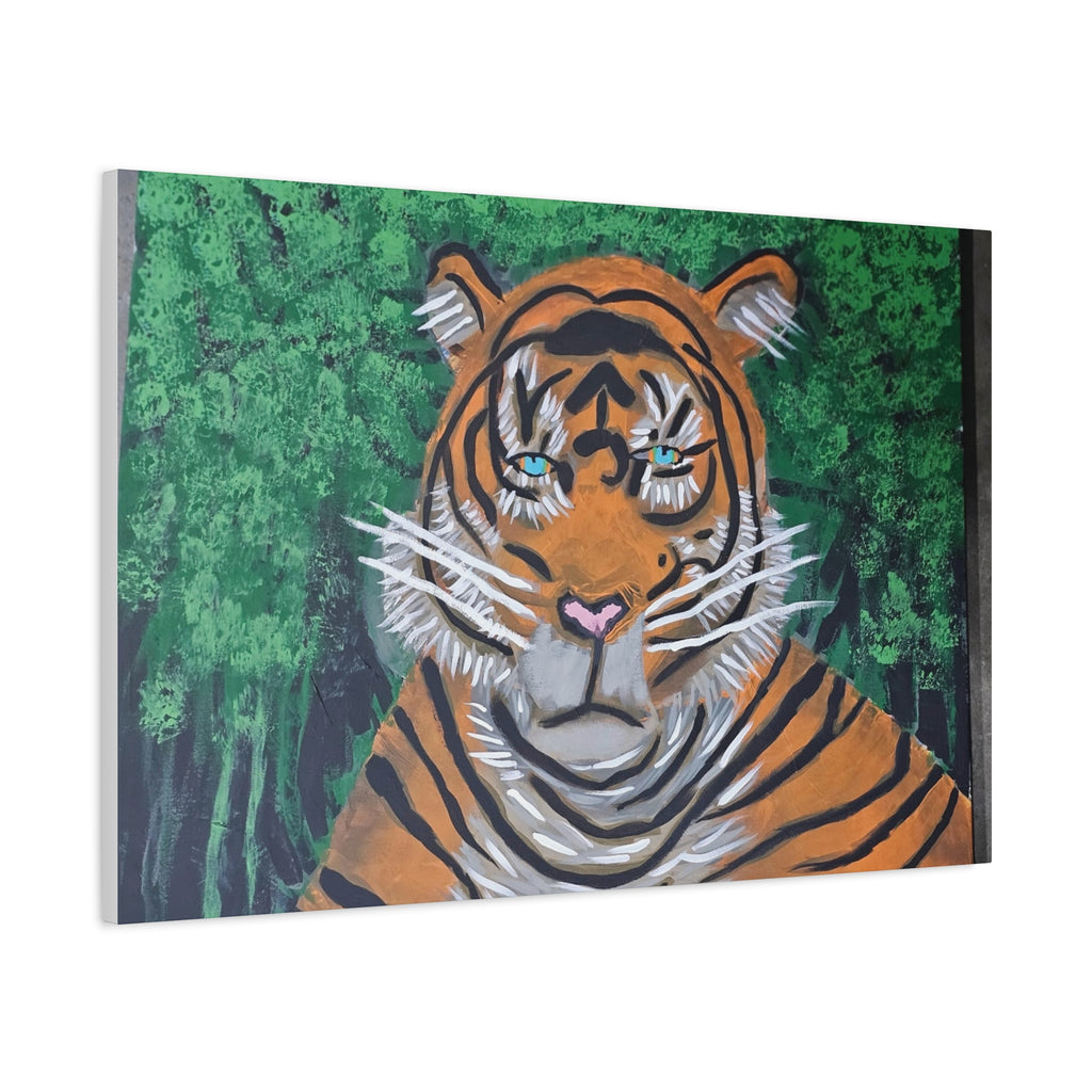 Tiger Portrait Matte Canvas Wall Art Bold Jungle Tiger Painting on Stretched Canvas