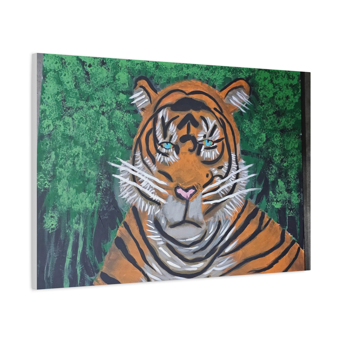 Tiger Portrait Matte Canvas Wall Art Bold Jungle Tiger Painting on Stretched Canvas