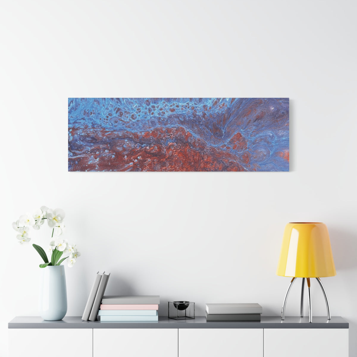 Abstract Blue & Rust Fluid Art Matte Canvas Wave Stretched Wall Art