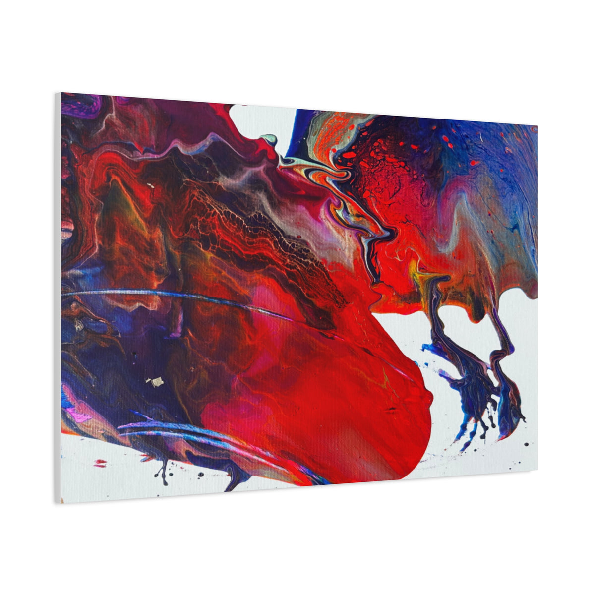 Abstract Red & Blue Fluid Art Canvas Print — Matte Stretched Wall Art