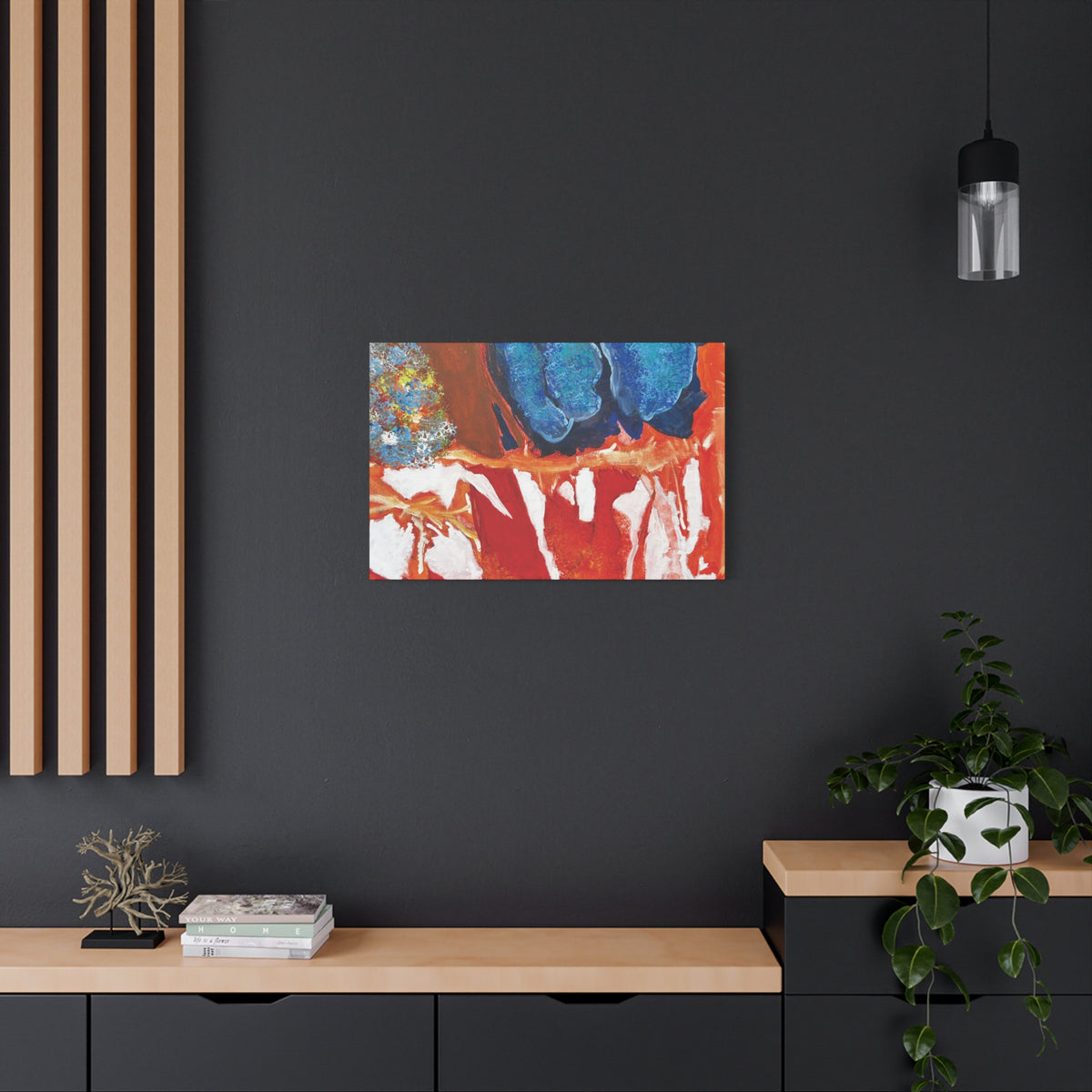 Abstract Red & Blue Matte Stretched Canvas Modern Expressionist Wall Art