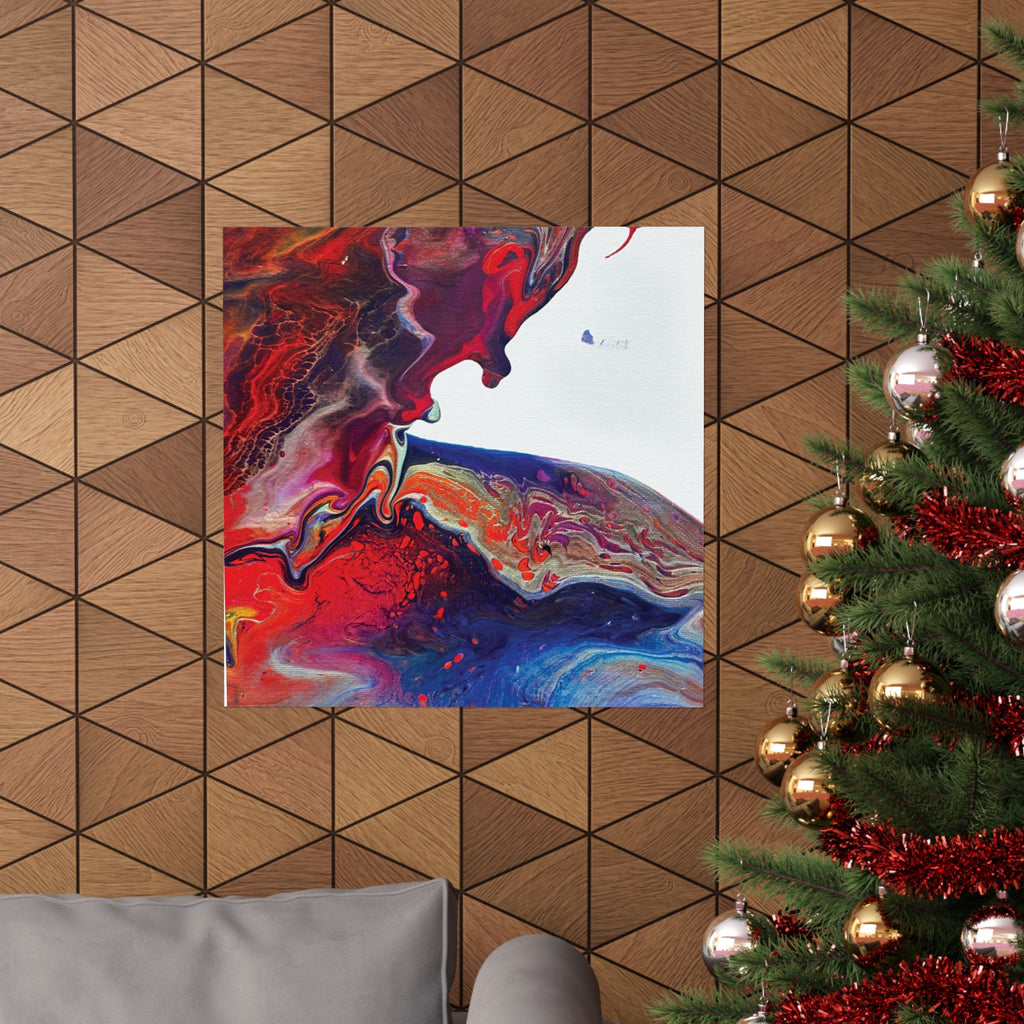 Abstract Fluid Art Matte Poster Universe Vertical Red & Blue Wall Art