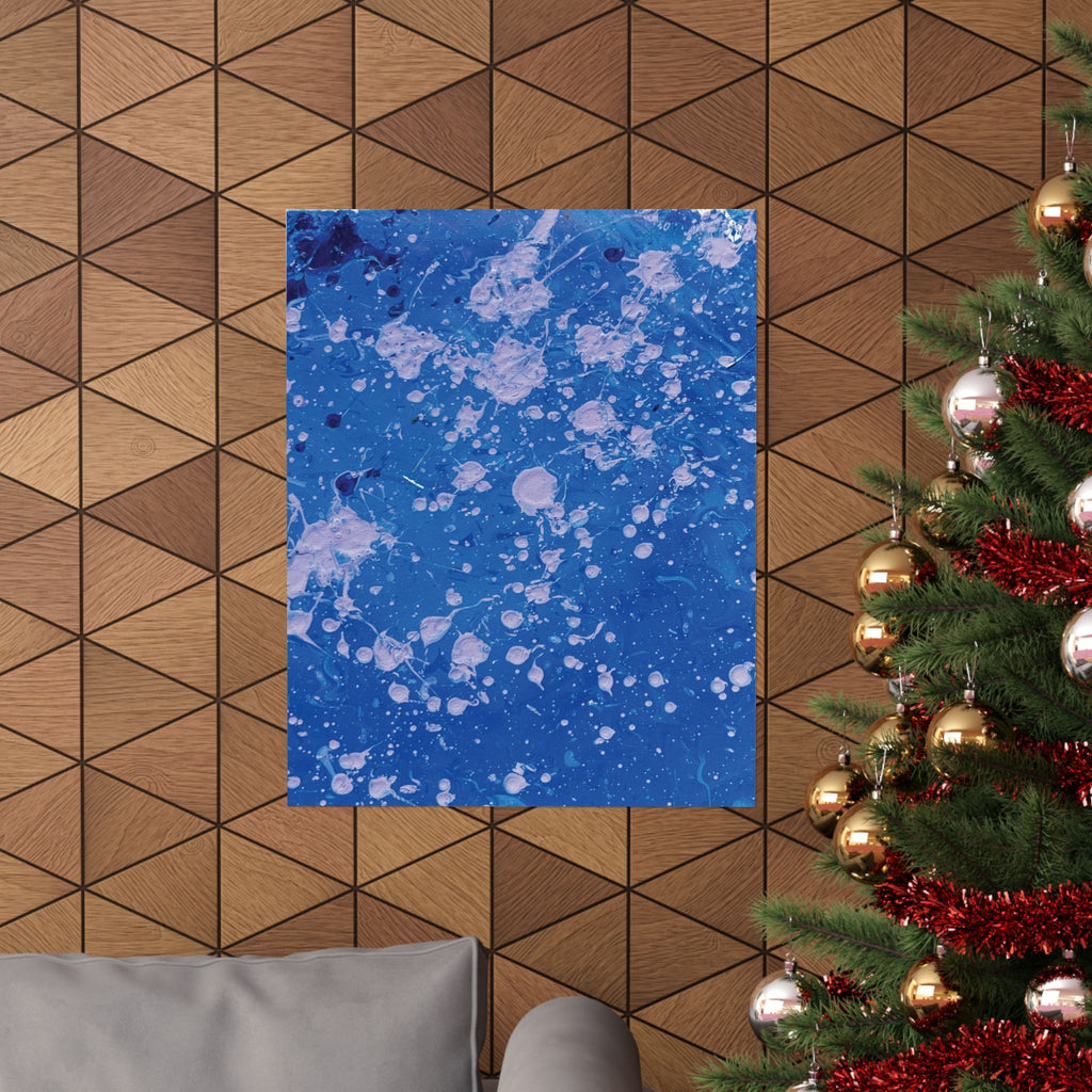 Abstract Blue Paint Splatter Matte Poster Dots Vertical Modern Wall Art