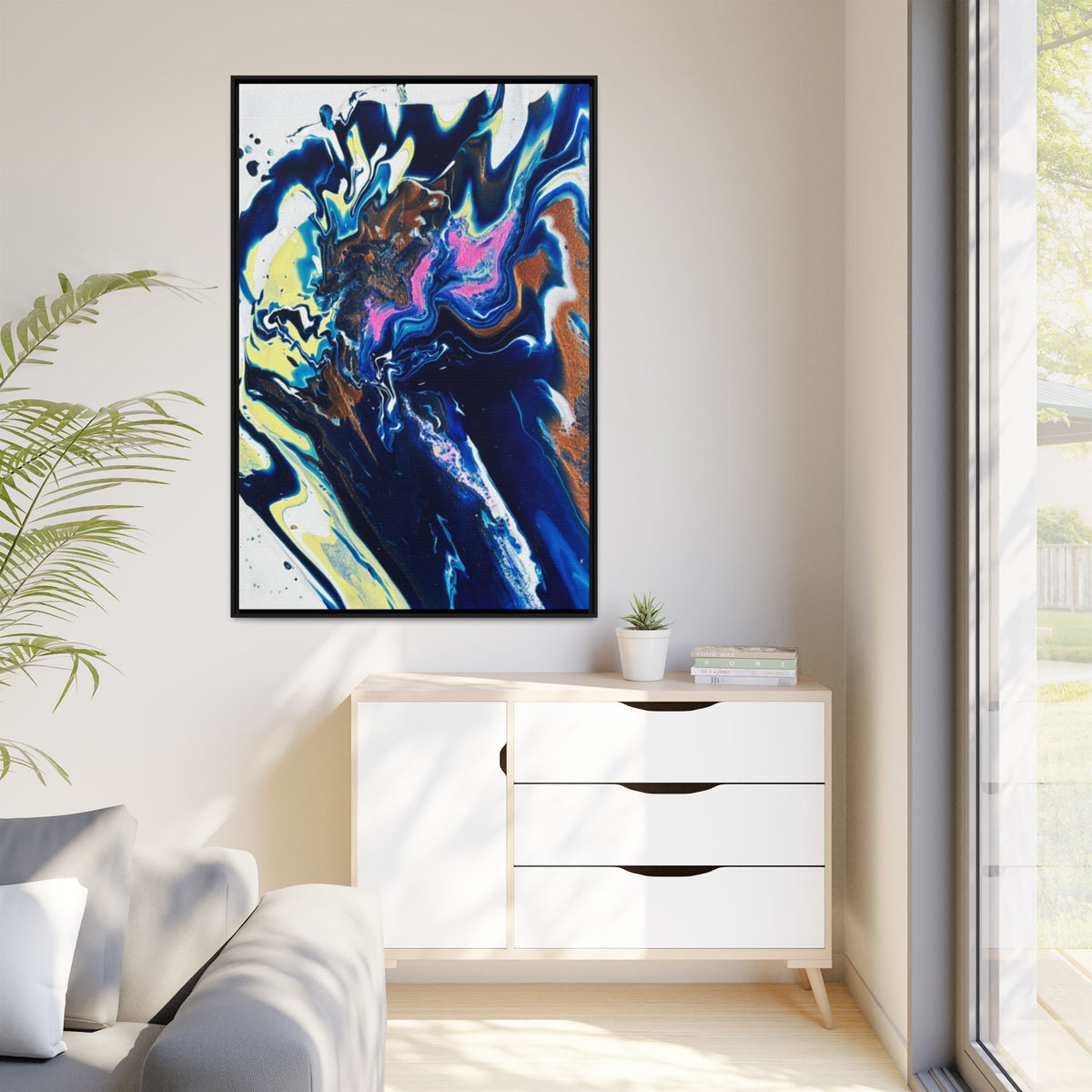 Framed Canvas Print Change Abstract Fluid Art (Blue Multicolor)