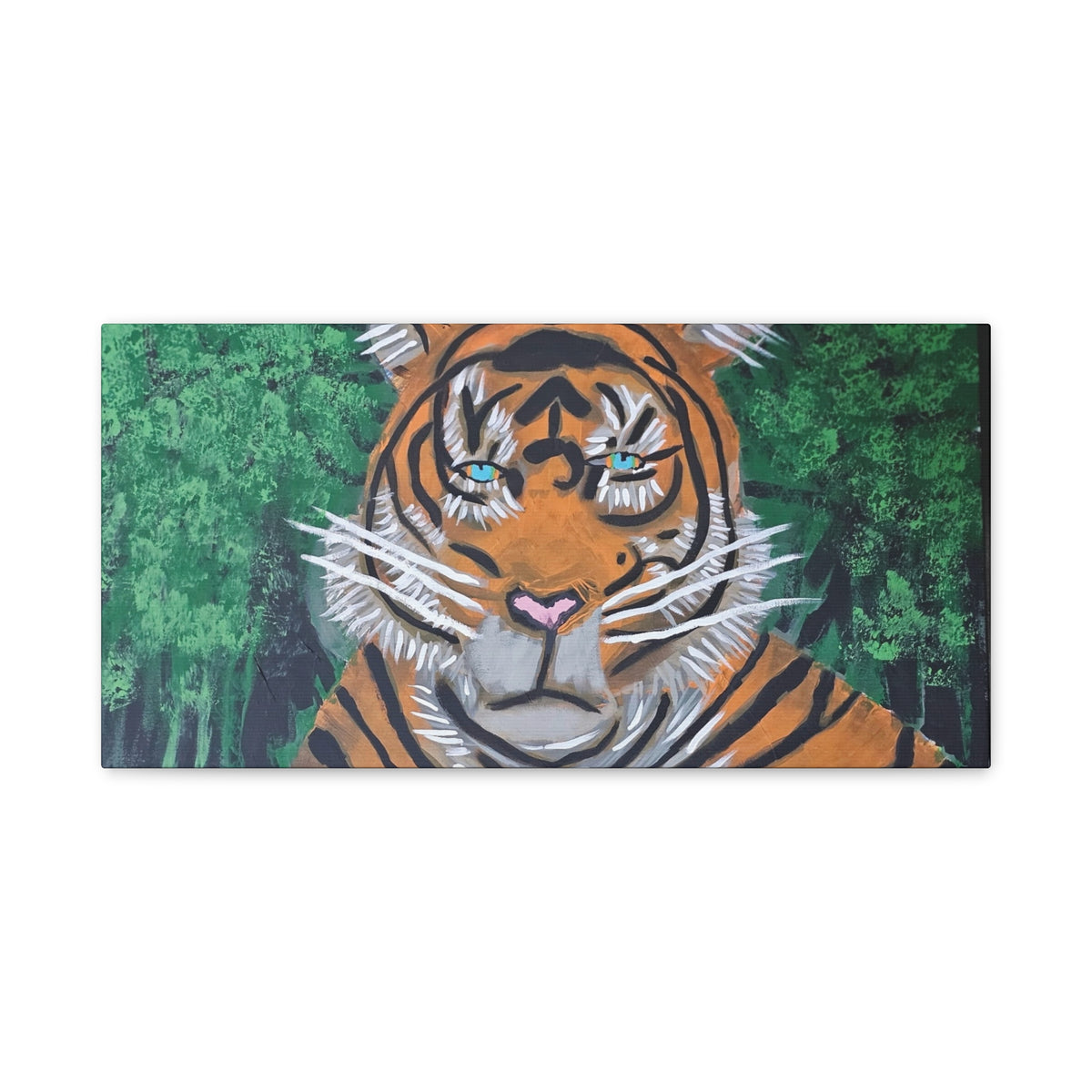 Tiger Portrait Matte Canvas Wall Art Bold Jungle Tiger Painting on Stretched Canvas