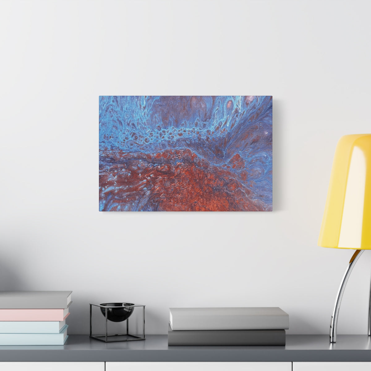 Abstract Blue & Rust Fluid Art Matte Canvas Wave Stretched Wall Art