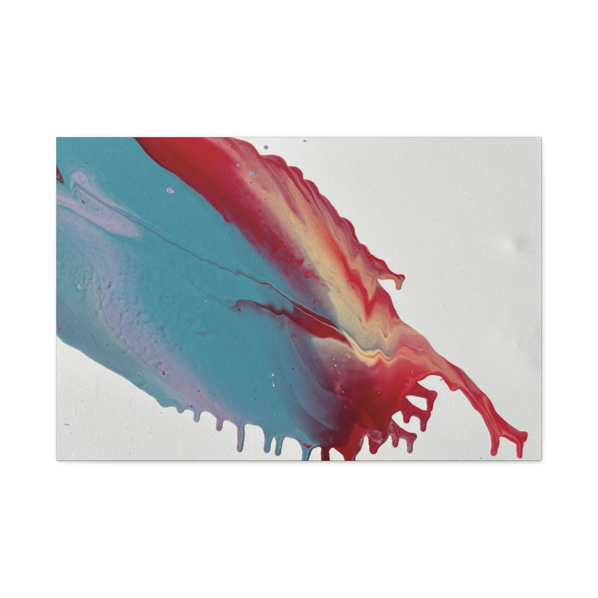 Ceiling Abstract Drip Matte Canvas Print (Blue & Red Fluid Art)