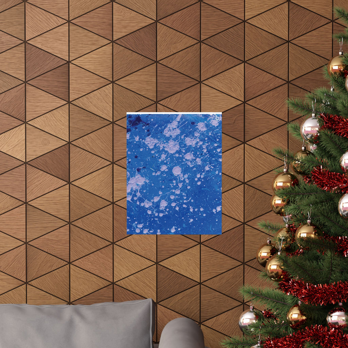 Abstract Blue Paint Splatter Matte Poster Dots Vertical Modern Wall Art