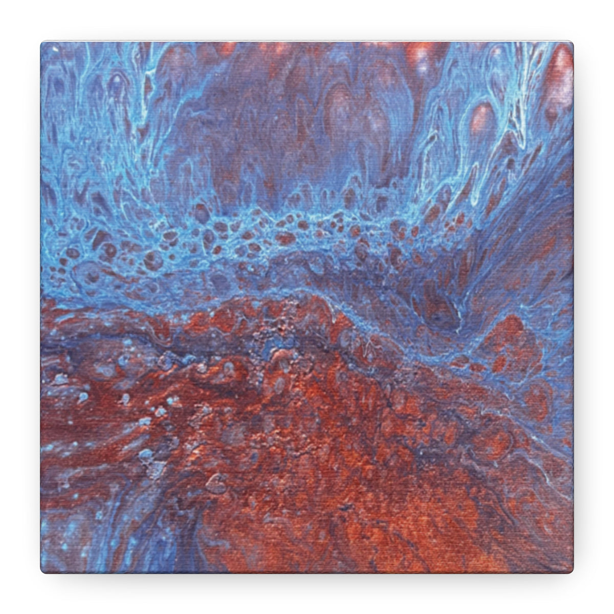 Abstract Blue & Rust Fluid Art Matte Canvas Wave Stretched Wall Art