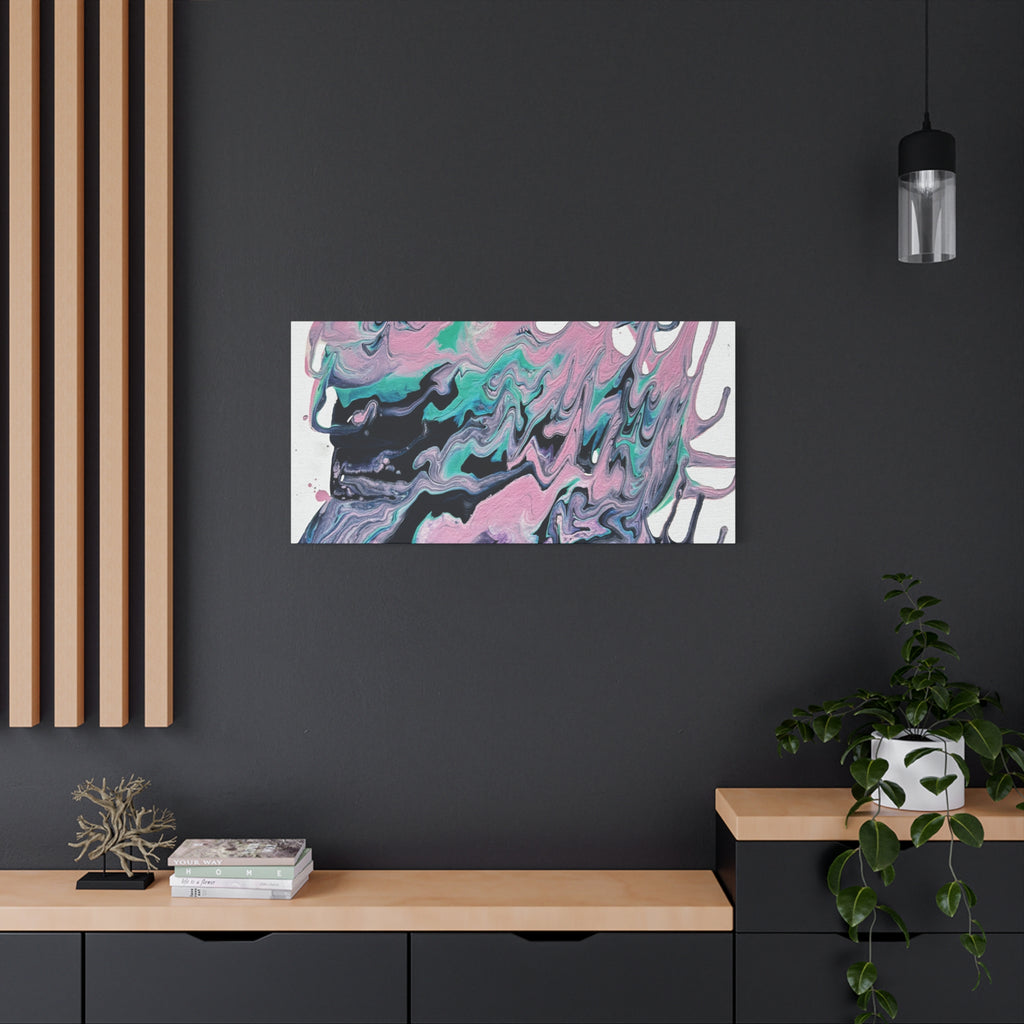 Dripping Abstract Pour Painting Canvas  Pink Teal Fluid Art Stretched Wall Decor